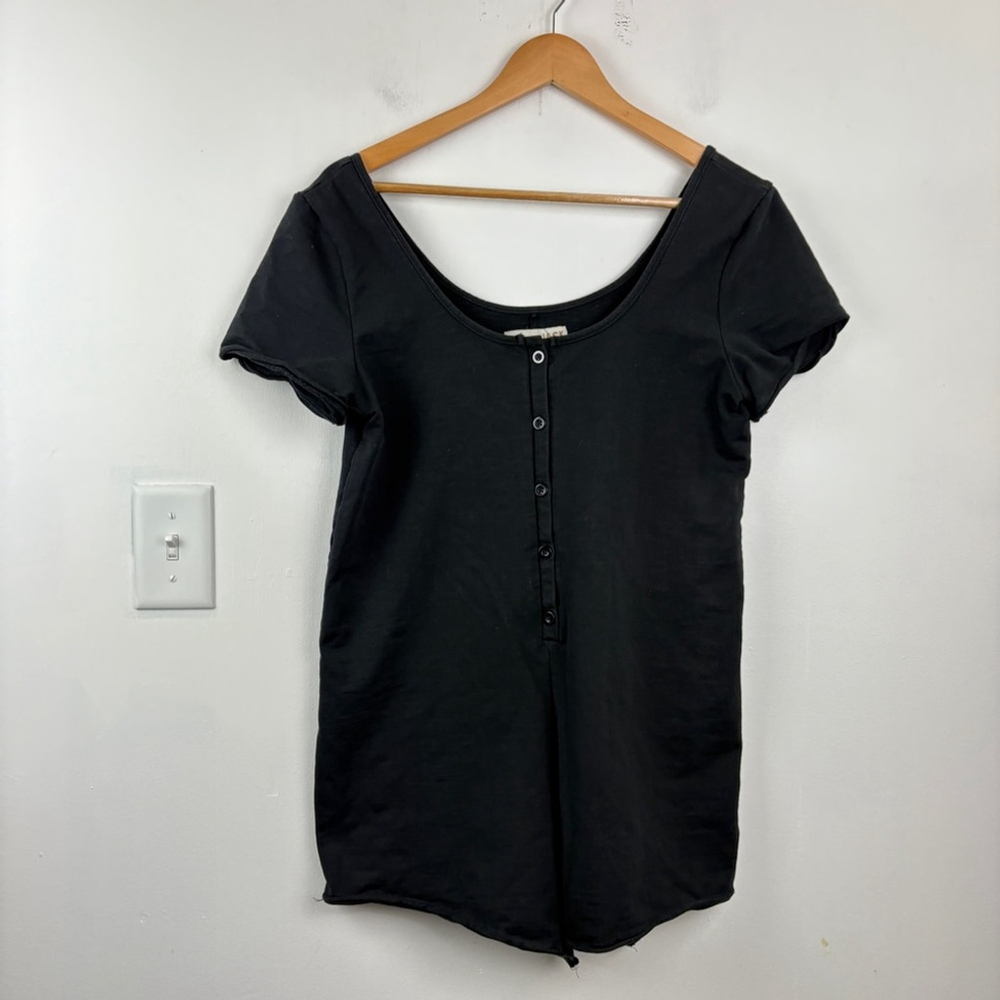 Jackson Rowe Cotton Blend Black Button-front Henley Romper